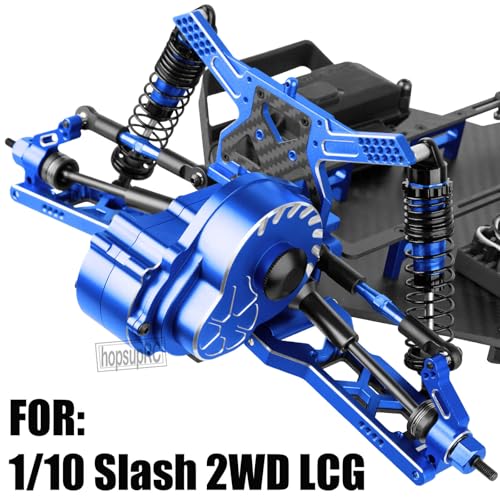 Upgrades Parts for 1/10 Slash 2WD LCG,Carbon Skid Plate&Aluminum RC Shocks&Drive Shaft CVD&A Arms&Steering Block&272R Gearbox&Adjustable Links&Shock Tower&Front Bulkhead,Navy Blue - color: Navy Blue(hops Up)