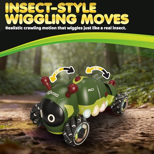 Contixo RC1 Mech Stunt RC Caterpillar Car – Kids Remote Control Car, Omni-Directional 360° in-Place Rotation, Mist Spray, LED Lights, All-Terrain Stunt Vehicle, Torsion Body, 2.4GHz Remote, Green - color: Green