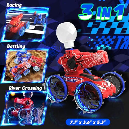 Amphibious Remote Control Car with Water Gun, Waterproof Spider RC Cars & RC Boat for Kids, Pool & Beach Toy for Outdoor Indoor Play 3 4 5 6 7 8 9 Years Old Boy Birthday Summer Gifts