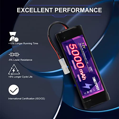 7.2V RC NiMH Battery 5000mAh Capacity Rechargeable 6-Cell Flat Battery Pack (TMY Plug) - color: 7.2V