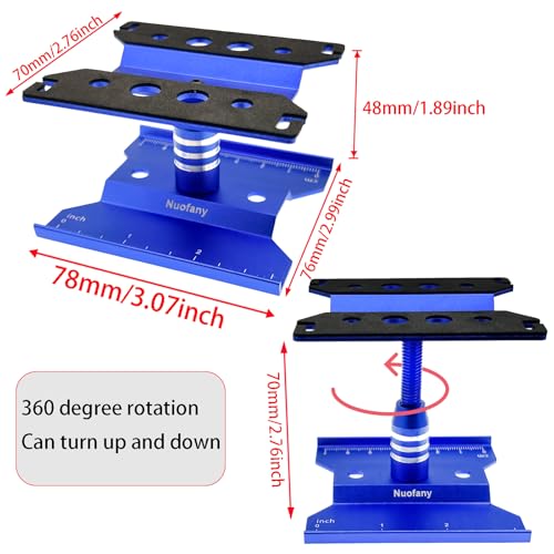 RC Car Aluminum Repair Workstation 360 Degree Rotation Lift Lower Work Stand w/Screw Tray for SCX24 TRX4M FCX24 1/16 1/18 1/24 Scale RC Truck Crawler Buggy (Blue) - style: Blue