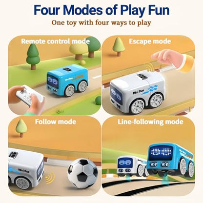 Magic Mini Bus Toy – Interactive Inductive Magic Follows Line Car with Cute LED Lights, Gesture-Follow & Smart RC Control & Follow/Escape Modes – STEM Toy for Ages 5 6 7 8 Boys & Girls (Blue) - color: Blue