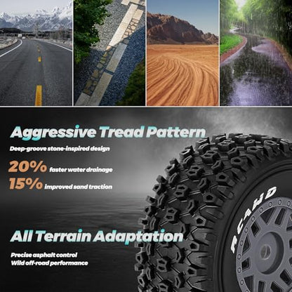 RCAWD Mojave Grom & 1/16 Slash 4X4 Pre-Glued Wheel Tire Sets, Balance Grip & Durability Nylon Rubber 12mm Hex Adapter 4mm for Traxxas & ARRMA Upgrade Parts All Terrain Adaptation 4pcs White - color: White