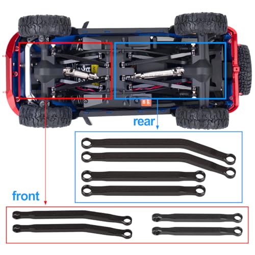 Aluminum Skid Link Rods for Axial SCX30 Jeep Wrangler and Ford Bronco 1/30 RC Car Upgrade Parts, 8 Piece Set (Black) - color: Black