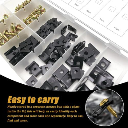 170PCS Car U-Clip and Screw Assortment Kit, Automotive U Nut Screw Clip, 9 Sizes Auto Body Panel Screws U Nuts Replacement, Vehicle U Clips Bolts Replacement Parts for Dash Door Panel Interior