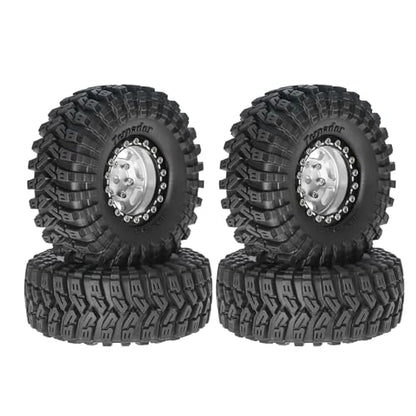 1.3” Aluminum Beadlock Wheels & Rock Trail Tires Set for 1/18 1/24 RC Crawlers, -8.0mm Offset, 68×26mm, 7mm Hex, Fits TRX4M SCX24 AX24 FCX24 Ascent-18, Pre-Assembled 4 pcs (White) - color: White