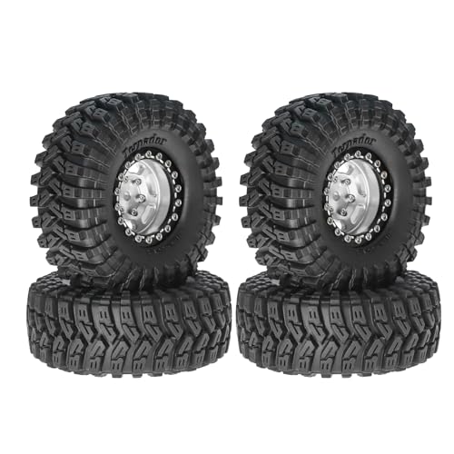 1.3” Aluminum Beadlock Wheels & Rock Trail Tires Set for 1/18 1/24 RC Crawlers, -8.0mm Offset, 68×26mm, 7mm Hex, Fits TRX4M SCX24 AX24 FCX24 Ascent-18, Pre-Assembled 4 pcs (White) - color: White