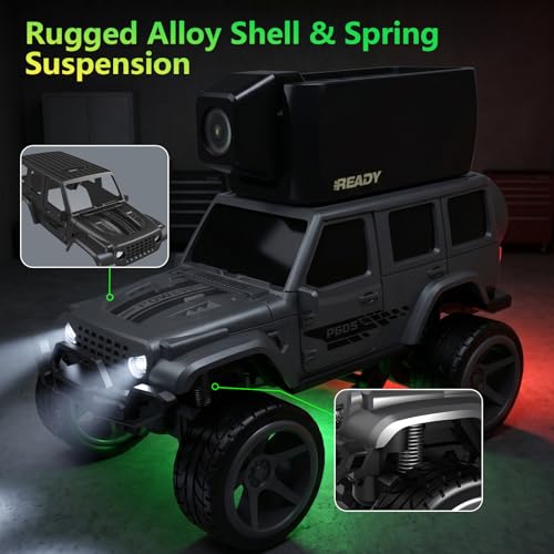 1:64 FPV RC Car Toys with Magnetic 45° Camera for Kids, Mini Remote Control Truck with LCD Screen, Live Video, App, 2 Speed, 2.4GHz Indoor Toy for Boys Girls 6 12 Years Old, Birthday - color: Grey