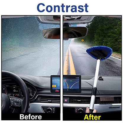 Moly Magnolia Windshield Cleaner Tool, 4 Pads, 19.29 Inch Reach, Blue | For sedans, SUVs, trucks, washable microfiber covers, 180° swivel head, aluminum shaft, PP grip, car interior accessories - color: Blue