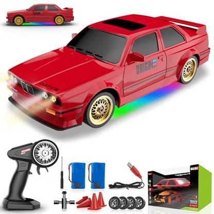 Remote Control Cars 1:16 Scale RC Drift Car 2.4Ghz 30KM/H High Speed 4WD RTR Racing Car with Drift Tires LED Lights 2PCS Rechargeable Batteries RC Sport Cars Toys for Adults Boys Girls Kids Gift - color: Red