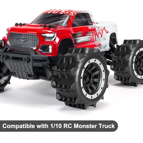 LRFHL 2.8 Beadlock Wheel Tires with 14mm/12mm Hex Adapter for 1/10 RC Car | 4PCS RC Tires Sand Terrain, 1/10 RC Monster Truck, for Traxxas Rustler Stampede Redcat Arrma Vorteks Big Rock Granite - color: White