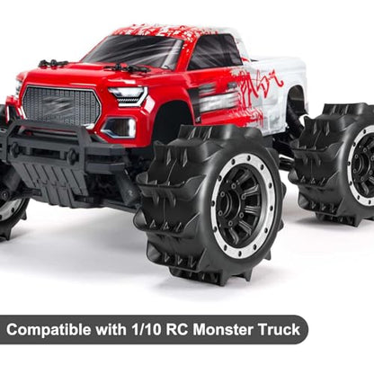 LRFHL 2.8 Beadlock Wheel Tires with 14mm/12mm Hex Adapter for 1/10 RC Car | 4PCS RC Tires Sand Terrain, 1/10 RC Monster Truck, for Traxxas Rustler Stampede Redcat Arrma Vorteks Big Rock Granite - color: White
