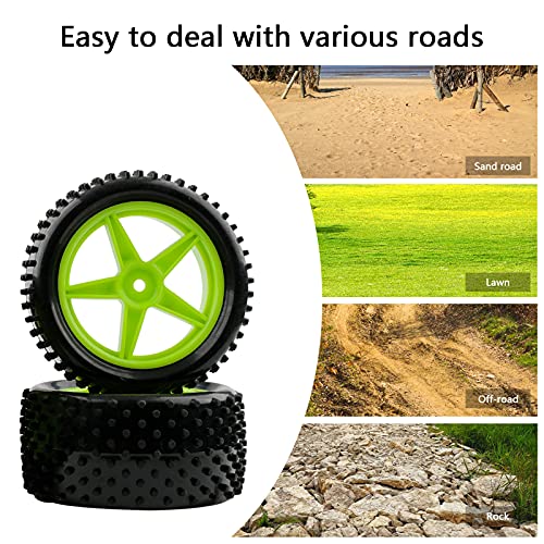 1/10 RC Rubber Tire 4pcs Front & Rear Tires and Wheels with Flange Lock Nuts Washers and Wrench for 1/10 Off Road RC Buggy Redcat Tornado S30 EPX HSP Tamiya Kyosho HPI, Green - color: Green
