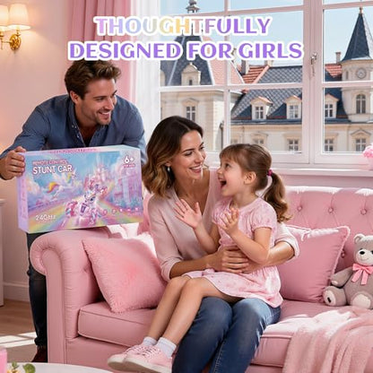 Unicorn Remote Control Car for Girls Age 6-8-12, Pink RC Gesture Sensing Stunt Cars, 2.4Ghz 4WD RC Cars Hand Controlled Remote Control Twist Car with Light & Music, Gift for Kids Age 6 7 8 9 10 11 12+