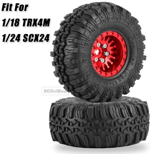 RC 1.0 Beadlock Wheels and Tires for 1/18 TRX4M,1/24 SCX24 RC Crawler,Alloy Aluminium RC Wheels 1.0 Beadlock Rims Soft Rubber Tires,4PCS,Red - color: Red(4pcs)