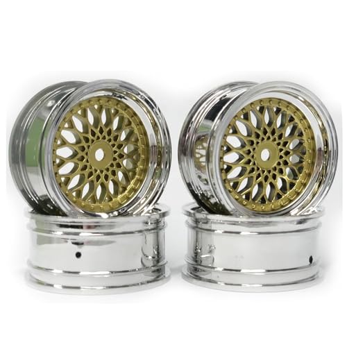 4PCS 64mm Rubber Tires and Plastic Wheel Rims Set 12mm Hex Replacement Part for Sakura Tamiya TT02 HPI HSP Kyosho 1/10 RC On Road Run-flating Touring Racing Car Tyre(Gold Silver,Offset:9MM) - color: Gold Silver, size: Offset:9mm