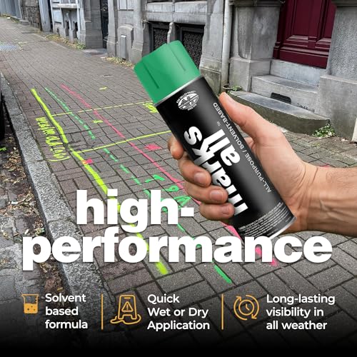 Fox Valley 18oz Marks All Solvent-Based Marking Paint Spray, 12-Pack Green APWA – Long-Lasting, Weather-Resistant Spray Paint for Wet or Dry Surfaces Like Metal, Grass, Concrete, Wood, & More - color: Green APWA