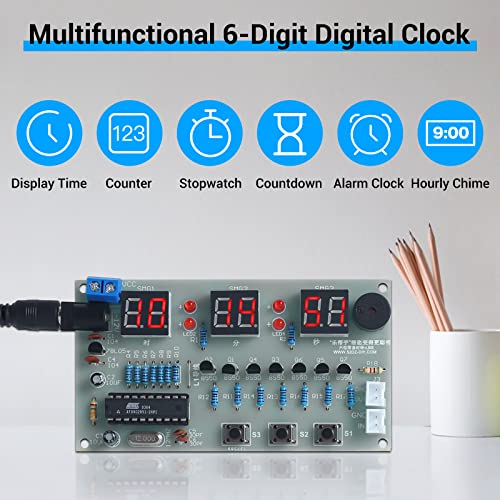 MiOYOOW 6-Digit Clock Soldering Practice Kit, DIY PCB Digital Alarm Clock Soldering Project Beginners Electronic Learning Kits for College High School Education - color: 6 Digit Clock Kit(0.56 Inch)