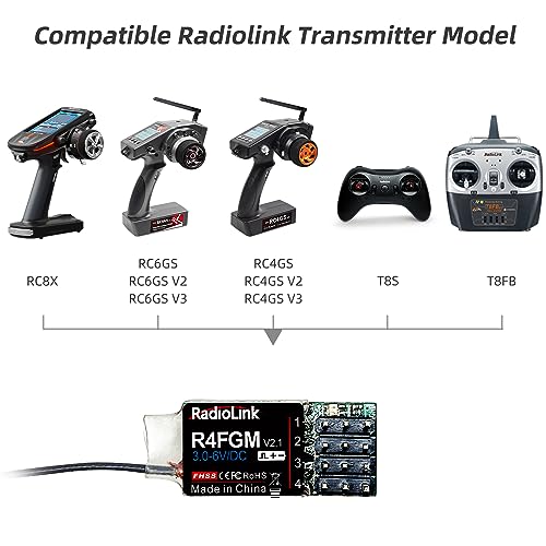 Radiolink RC6GS V3 2.4Ghz 7 Channels RC Transmitter and Receiver R7FG&R4FGM Gyro RX Volt Telemetry Long Range, Surface Radio Controller for RC Car Boat Crawler Truck Buggy Mini Car