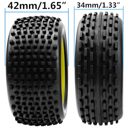 4Pcs HIRCQOO OD 88mm/3.46" Front Rear Rubber Tire Tyre & Plastic Wheel Rims 12mm Hex Compatible with Redcat Shockwave HPI HSP ExceedRC Kyosho 1/10 Scale Off Road Buggy (Yellow) - color: Yellow