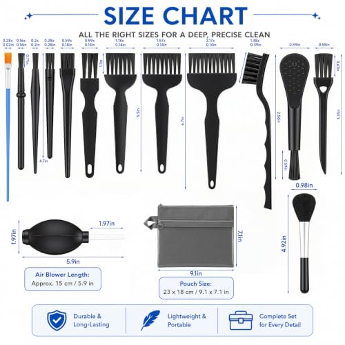 15 Pcs Anti Static Model Cleaning Brush Kit Dusting Tool Set with Air Blower and Double Layer Storage Bag Precision Dusting Tools for Models Figures, Electronics and Museum Artifacts Craft