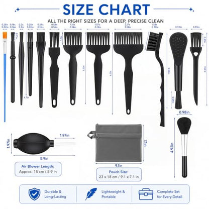 15 Pcs Anti Static Model Cleaning Brush Kit Dusting Tool Set with Air Blower and Double Layer Storage Bag Precision Dusting Tools for Models Figures, Electronics and Museum Artifacts Craft