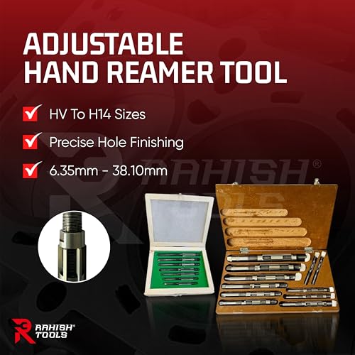 Adjustable Hand Reamer HV-H14 for Metal & Wood Repairs, 1/4" to 1-1/2" | 6 Carbon Steel Blades, Straight Flutes, 6.35-38.10mm Capacity, Bore Sizing, Precise Hole Finishing, Reaming & Repairing Tool - size: HV to H14 - 18Pcs