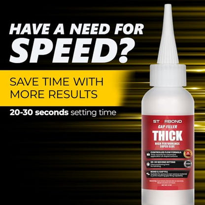 Starbond Thick Super Glue Pro Kit (2 oz) – Gap-Filling CA Glue (Cyanoacrylate Adhesive) – with Clog-Resistant Cap, Microtips & Extra Nozzle for Woodworking, Crafts, Carpentry, Archery Fletching - size: 2 ounce