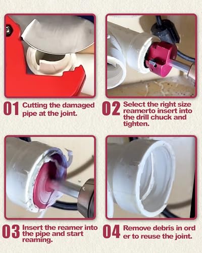 4 Pcs PVC Pipe Reamer Kit With 1-1/2inch, 2inch, 3inch, 4inch, 1 Carbide Insert, Aluminum PVC Fitting Saver, Plumbing tools for SCH40 - size: 4PCS Set (1-1/2", 2", 3", 4") + 1 Spare insert