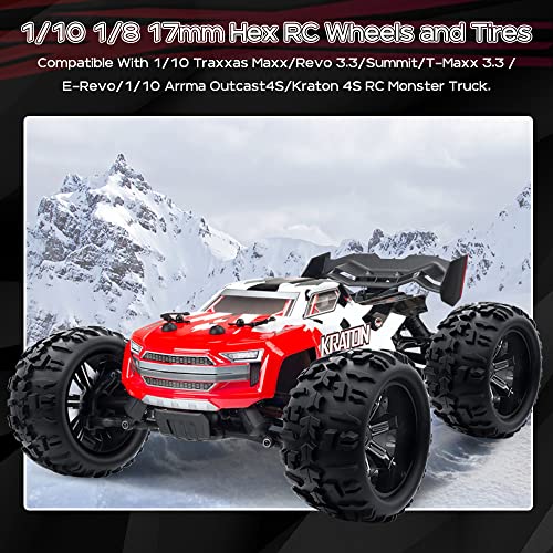 GLOBACT 1/8 1/10 RC Monster Tires 17mm Hex RC Wheels and Tires PreGlued | Preglued RC Tires, Fits TRX E-Revo/T-Maxx/Summit/Kraton/Outcast