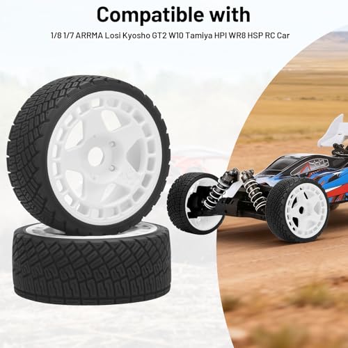 1/8 1/7 RC On Road Tires, daitoku 17mm Hex RC Car Tires and Wheels for 1/8 1/7 ARRMA Losi Kyosho GT2 W10 Tamiya HPI WR8 HSP - White