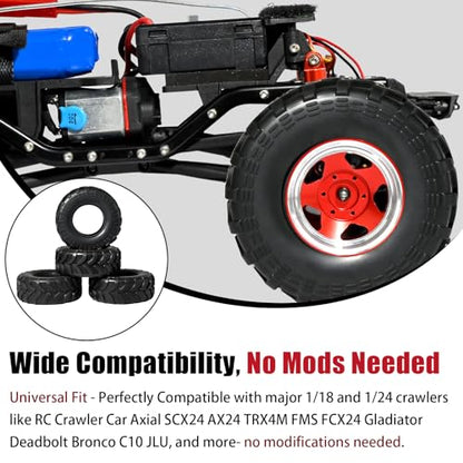 1.3" Tires for SCX24 & TRX4M 63.2 26.7mm RC Crawler Tires Upgrades with Foam Inserts Compatible with Traxxas Axial 1/18 1/24 Scale RC Cars Aggressive Mud Terrain Sticky Crawler Design - size: 1.3-66mm-rzt