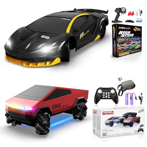 RC Drift Car Remote Control Car 2.4GHz 1/24 4WD 15KM/H High Speed Racing Sport with LED Lights & 1/28 Scale Gesture Sensing RC Stunt Toys for 6-12 Years Old Boys Girls