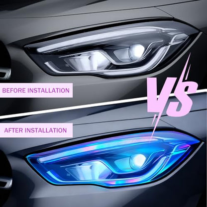 Automotive Universal Car Lamp Film 15.7 X 48inch Cuttable and Stretchability, Non-Marking Self-Adhesive Decals Car Decor, Car Headlight Taillight Fog Lamp Packaging Protective Film, Blue