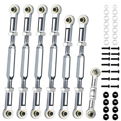 Stainless Steel Turnbuckle Links with Spacers Fit for Slash 4X4(VXL),Adjustable Tie Rods Suitable for 1/10 Traxxas Rustler 4X4 Rustler 2WD Stampede VXL RC Car Upgrade Hops Up Parts，Silver - color: Stainless Steel & Silver