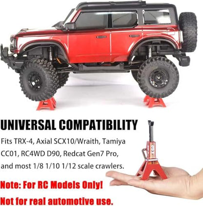 2-Pack Adjustable Metal RC Jack Stands, 3 Ton Repairing Tool Height 60.5-91mm Support Stands for 1/8 1/10 1/12 Scale TRX-4 Axial SCX10 Wraith Tamiya CC01 RC4WD D90 RC Car Repair Display - size: Small 2Pcs