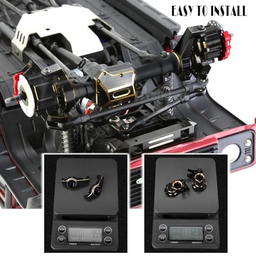 RC Upgrades Part for 1/10 TRX4,Brass Front & Rear Portal Axles,Diff Covers,Inner & Outer Portal Cover Housing,Axle Mount,Caster Blocks C Hub Carrier,Hex Hub w/Red Diff Covers,Black - color: Black (Upgrades)