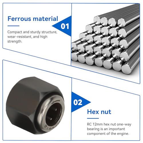 3Pcs RC Car Engine Parts, 12mm/0.47in Diameter Hex Nut One Way Bearing R025 Upgrade Part Accessory for VX 16 18 21 SH Engines, Compatible with 1/10 RC Cars