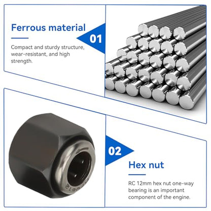 3Pcs RC Car Engine Parts, 12mm/0.47in Diameter Hex Nut One Way Bearing R025 Upgrade Part Accessory for VX 16 18 21 SH Engines, Compatible with 1/10 RC Cars