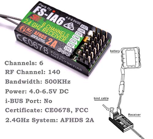 YoungRC Flysky FS-iA6 Receiver 2.4G 6CH Remote Control Receiver with Double Antenna Compatible FS-i4 i6 i10 GT2E GT2F GT2G Transmitter RC210 (FS-iA6 Receiver)