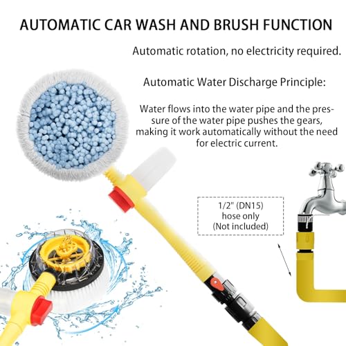 Car Wash Brush with Long Handle,Auto Rotating Car Wash Brush Cleaning Kit 360° Spin Car Mop with Pressure Washer Gun and Hose Nozzle for Cars RV Truck Yards Gardens etc