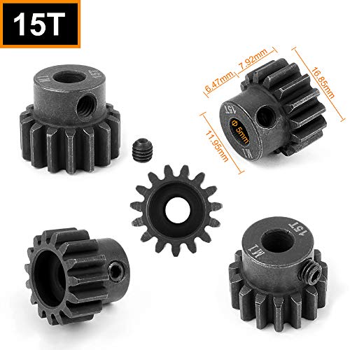 HobbyPark Metal Steel Mod 1 Pinion Gear Set 5mm Shaft Hole 13T 14T 15T 16T Motor Gears Kit for RC Car (4-Pack)