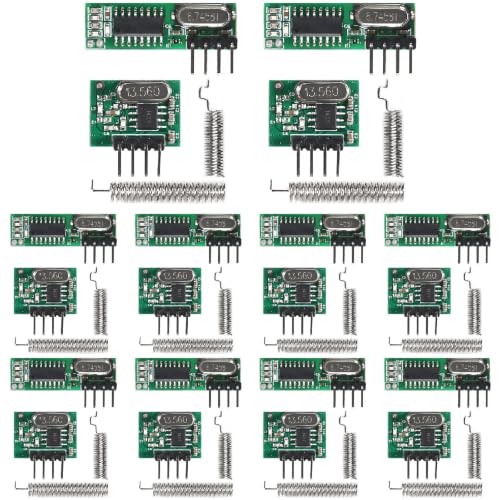 10-Pack 433MHz RF Transmitter and Receiver Module, Antenna | 2.2-5V power supply, minus 108dBm sensitivity, 433.92MHz frequency, for Arduino DIY RC projects