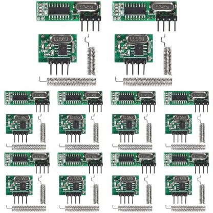 10-Pack 433MHz RF Transmitter and Receiver Module, Antenna | 2.2-5V power supply, minus 108dBm sensitivity, 433.92MHz frequency, for Arduino DIY RC projects