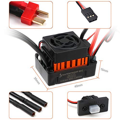 F540 4370KV Brushless Motor 4 Pole 9T 3.175mm Shaft with 60A ESC Electric Speed Controller and Programming Card Motor ESC Combo Set for 1/10 RC Car Flat Drifting Car 2S Lipo Battery