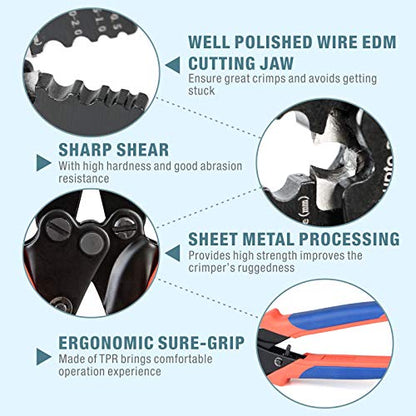 iCrimp Wire Rope Crimper Cutter Set with 150pcs Ferrules | Fits 0.1–2.2mm oval & double sleeves for cable railing DIY, compact ratchet swaging pliers