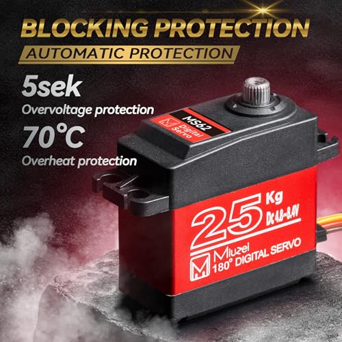 25KG Servo Motor High Torque Metal Gear for 1/10 1/8 RC Car 4 Pack | 27.5kg.cm Torque & 0.13s/60° Speed @8.4V, 180 Degree Digital Waterproof Standard Steering with 25T Horn for RC Crawler Robot