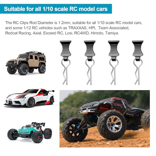 1/10 RC Car Body Clips Pins with Pull Tabs R Clips for All 1:10 1/12 Scale Axial Redcat HPI Himoto HSP Exceed RC Car Parts Truck Buggy Shell Replacement, Set of 4 (Black) - color: Black