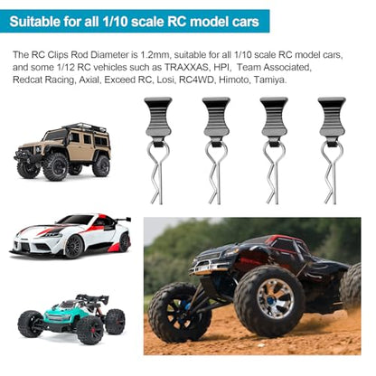 1/10 RC Car Body Clips Pins with Pull Tabs R Clips for All 1:10 1/12 Scale Axial Redcat HPI Himoto HSP Exceed RC Car Parts Truck Buggy Shell Replacement, Set of 4 (Black) - color: Black