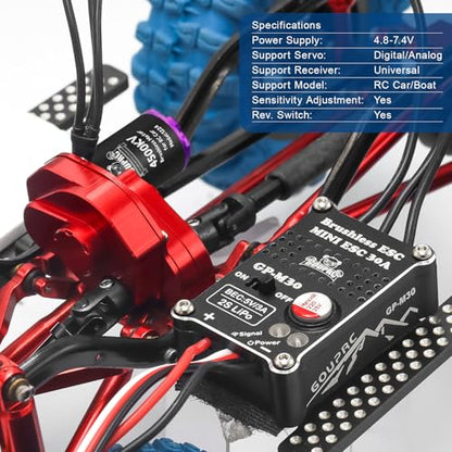 GOUPRC 1224 4500KV Brushless Outrunner Motor with Transmission & Upgrade 30A Brushless Esc for SCX24 RC Crawler Axial 1/24 RC Car Truck - style: Red Transmission